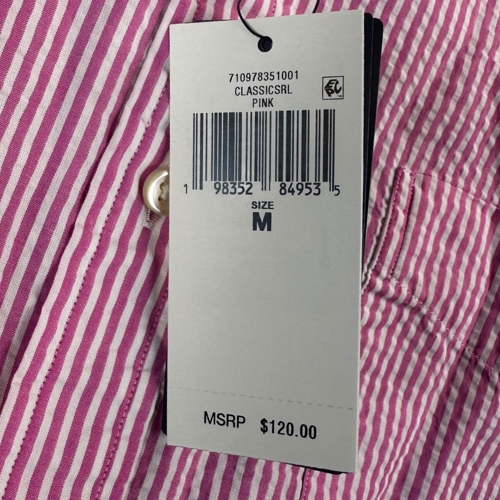 Polo Ralph Lauren Shirt Men Medium Pink Seersucker Stripe Untuck Fit Wrinkle NEW - Picture 8 of 10